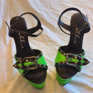 Ellie Size 8 Neon Green and Black with mule with straps